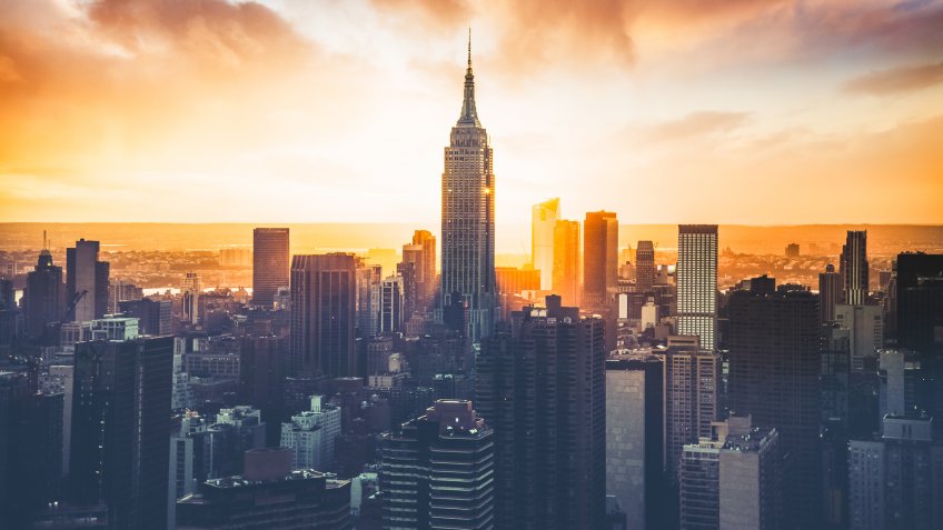New York City skyline with Empire State building at sunset
