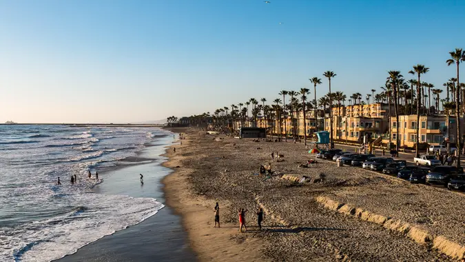 Oceanside, California - March 23, 2017:  People participate in leisure activities on the popular Southern California beach located in San Diego County.