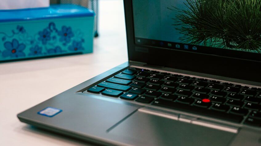 Jakarta, Indonesia - March 8, 2019: The Lenovo ThinkPad L390 business laptop has a backlit keyboard.