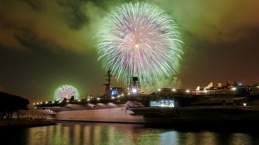 USS Midway Fireworks in San Diego