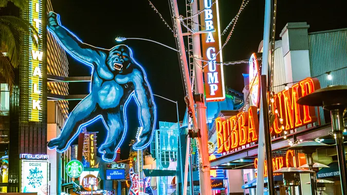 Los Angeles, United States - March 24, 2016: Universal CityWalk Hollywood is a three-block entertainment, dining and shopping promenade north of Los Angeles.