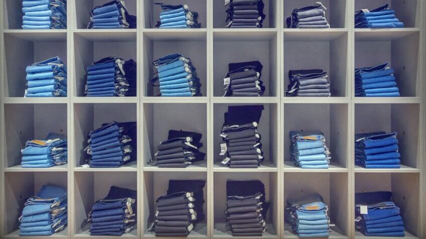 Jeans in the fashion store.
