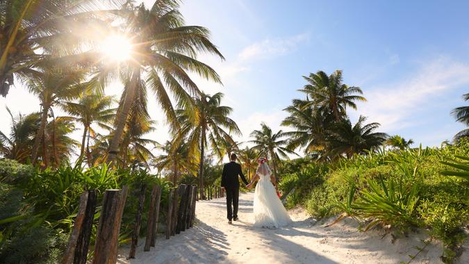 destination wedding with bride and groom