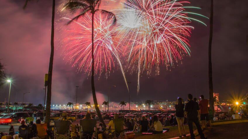 people watching fireworks in Honolulu Hawaii