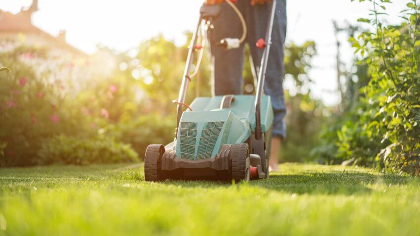 Mowing the lawn.