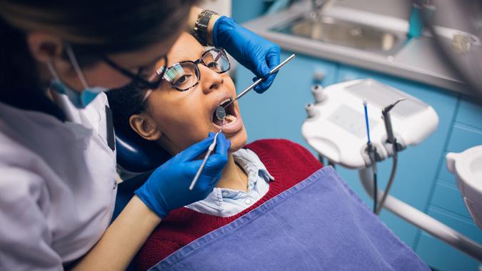 Young woman at dental check-up.