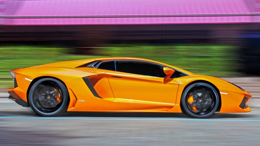 Lamborghini Aventador at high speed.
