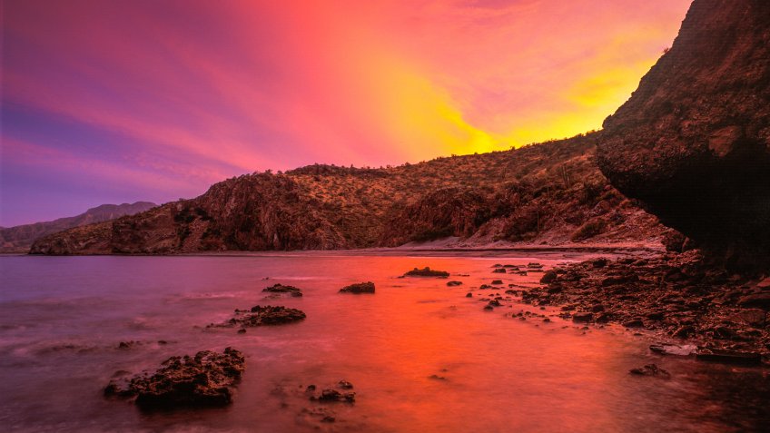 Sunset over the mainland of Baja California Sur, Mexico,.