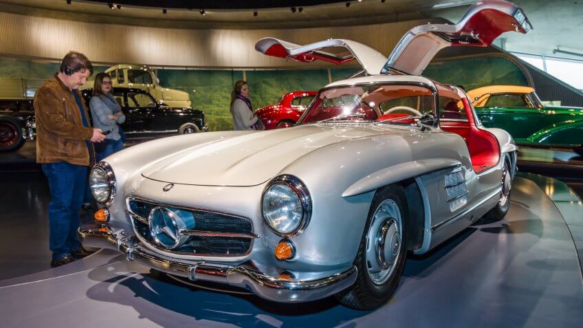 STUTTGART, GERMANY- MARCH 19, 2016: Sports car Mercedes-Benz 300 SL Gullwing coupe, 1955.