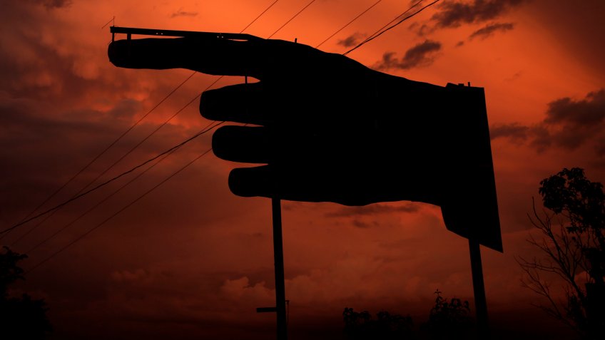 Mandatory Credit: Photo by Charlie Riedel/AP/Shutterstock (6092705a)A billboard is silhouetted against storm clouds after a thunderstorm passed though the area, in Higgensville, MoMissouri Daily LIfe, Kansas City, USA.