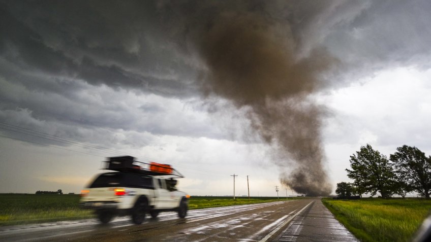 Mandatory Credit: Photo by Mike Hollingshead/Solent News/Shutterstock (1367834e)Tornado whipped up by the supercell storm.