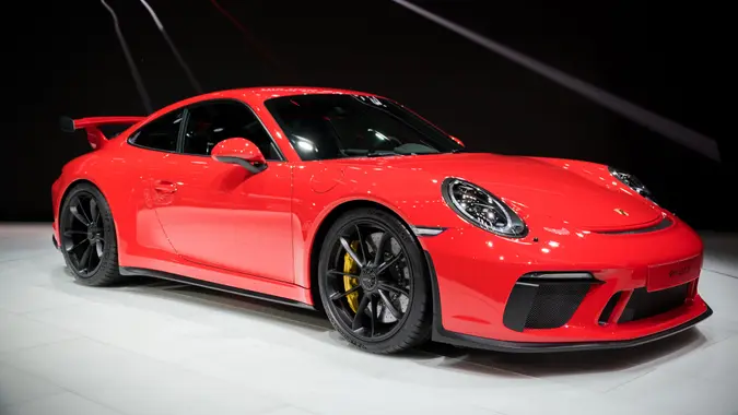 GENEVA, SWITZERLAND - MARCH 7, 2017: New 2018 Porsche 911 GT3 sports car presented at the 87th Geneva International Motor Show.