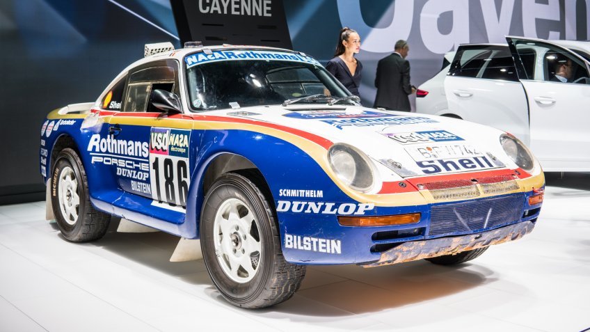 Frankfurt, Germany, September 13, 2017: Sports rally car Porsche 959 Paris-Dakar, 1986 at 67th International Motor Show IAA - Image.