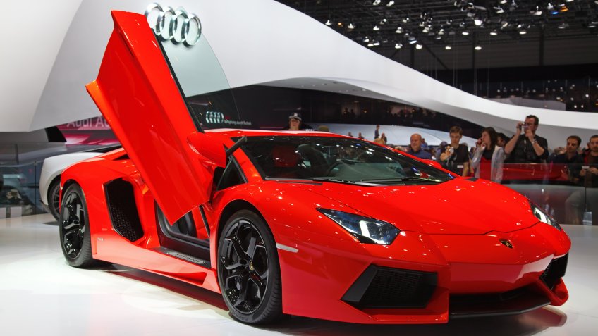 GENEVA - MARCH 8: The Lamborghini Aventador on display at the 81st International Motor Show Palexpo-Geneva on March 8, 2011 in Geneva, Switzerland.