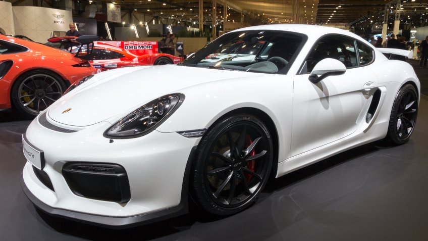 BRUSSELS - JAN 12, 2016: Porsche Cayman GT4 on display at the Brussels Motor Show.