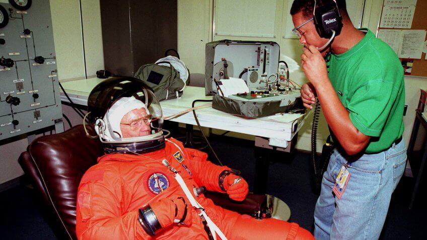 Astronaut John Glenn Jr. participates in terminal Countdown Demonstration Test