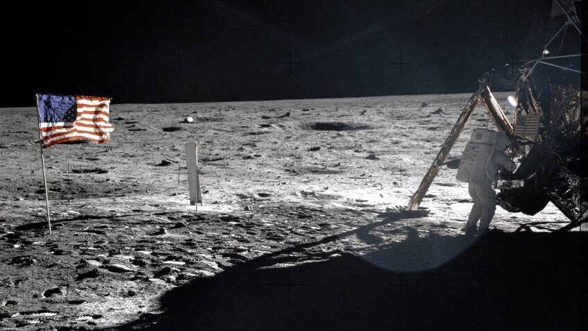 Astronaut Neil Armstrong standing on the moon