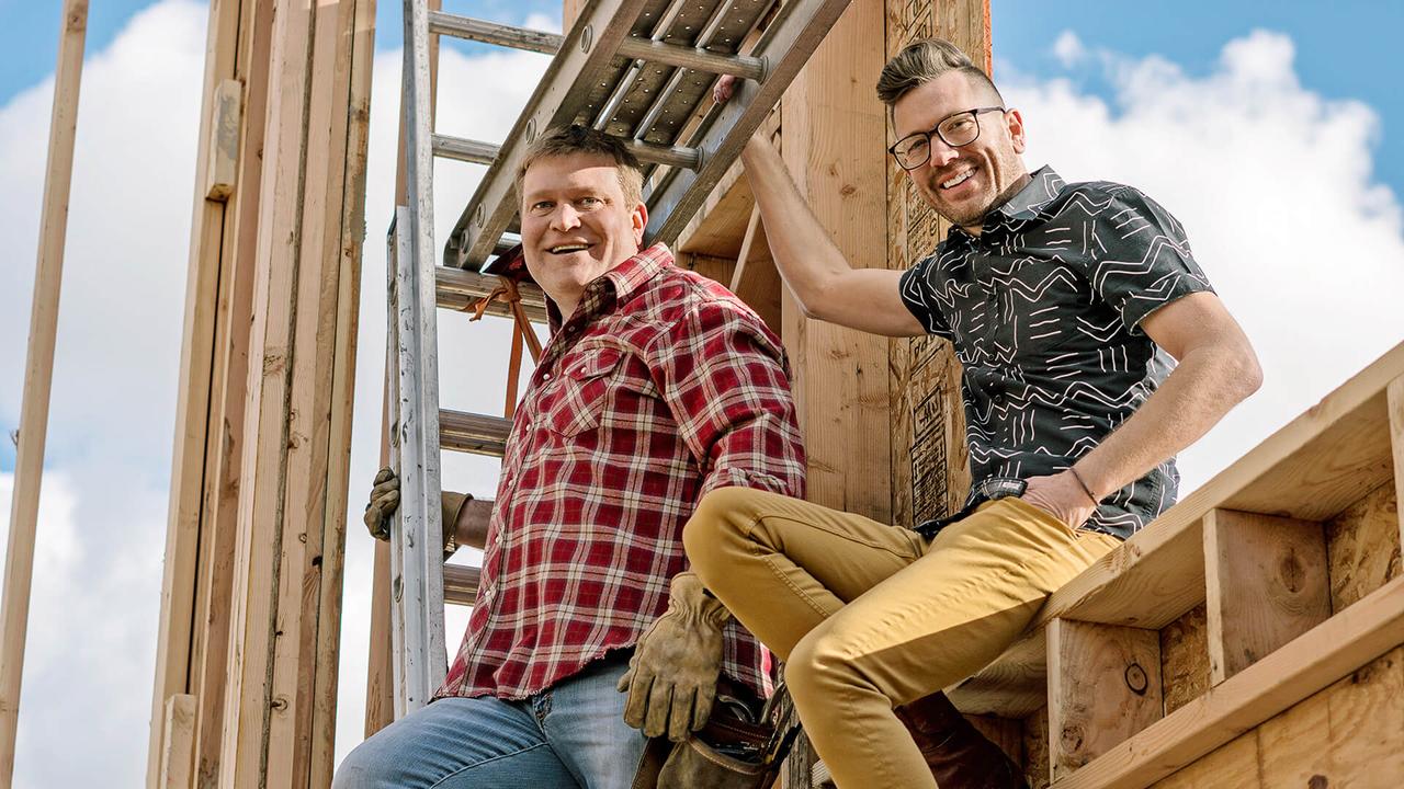 Clint Robertson and Luke Caldwell work onsite during the framing of a New Construction project in Boise, Idaho, as seen on Boise Boys with Clint Robertson and Luke Caldwell.
