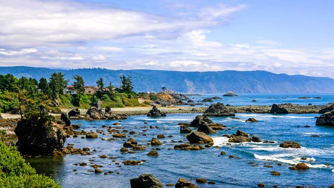 Crescent City, CA, USA - July 12, 2015: View of  the Pacific coast in the upper northwestern part of California, about 20 miles south of the Oregon border.