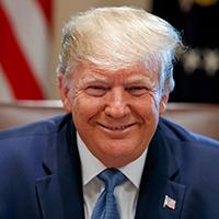 Mandatory Credit: Photo by Alex Brandon/AP/Shutterstock (10338009d) President Donald Trump smiles during a Cabinet meeting in the Cabinet Room of the White House, in Washington Trump, Washington, USA - 16 Jul 2019.