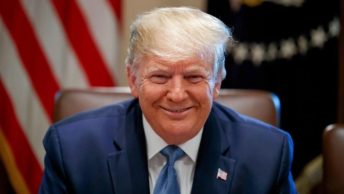 Mandatory Credit: Photo by Alex Brandon/AP/Shutterstock (10338009d)President Donald Trump smiles during a Cabinet meeting in the Cabinet Room of the White House, in WashingtonTrump, Washington, USA - 16 Jul 2019.