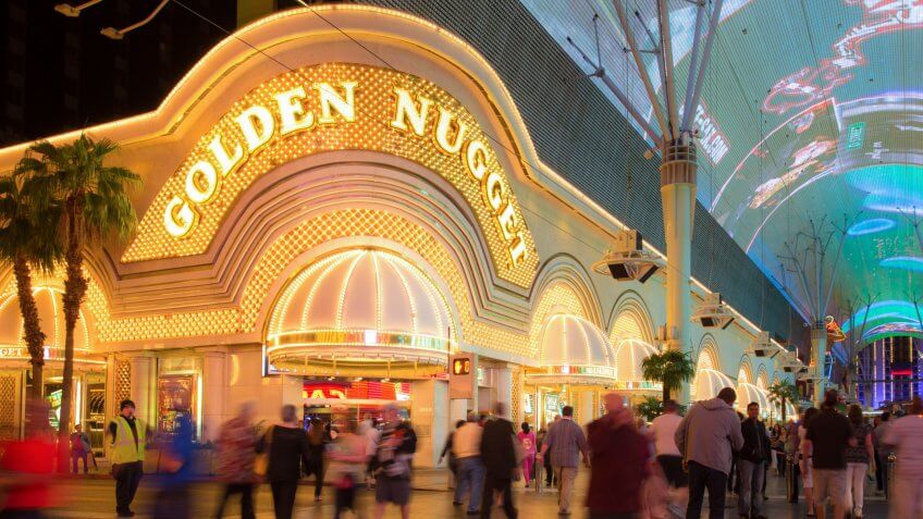 LAS VEGAS, NEVADA - MAY 7, 2014: Historic Golden Nugget Hotel and Casino on Fremont Street in Las Vegas. This Vegas landmark was built in 1946. - Image