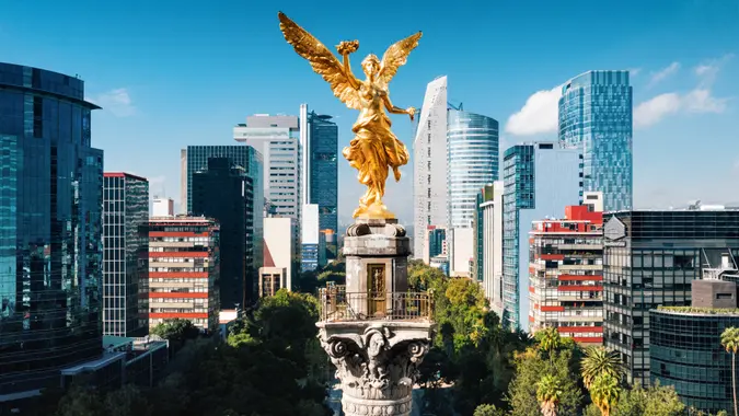 Aerial view of Independence Monument Mexico City.