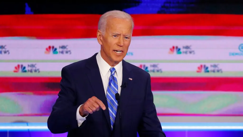 Mandatory Credit: Photo by Wilfredo Lee/AP/Shutterstock (10323369ag)Democratic presidential candidate former Vice-President Joe Biden, speaks during the Democratic primary debate hosted by NBC News at the Adrienne Arsht Center for the Performing Art, in MiamiElection 2020 Debate, Miami, USA - 27 Jun 2019.