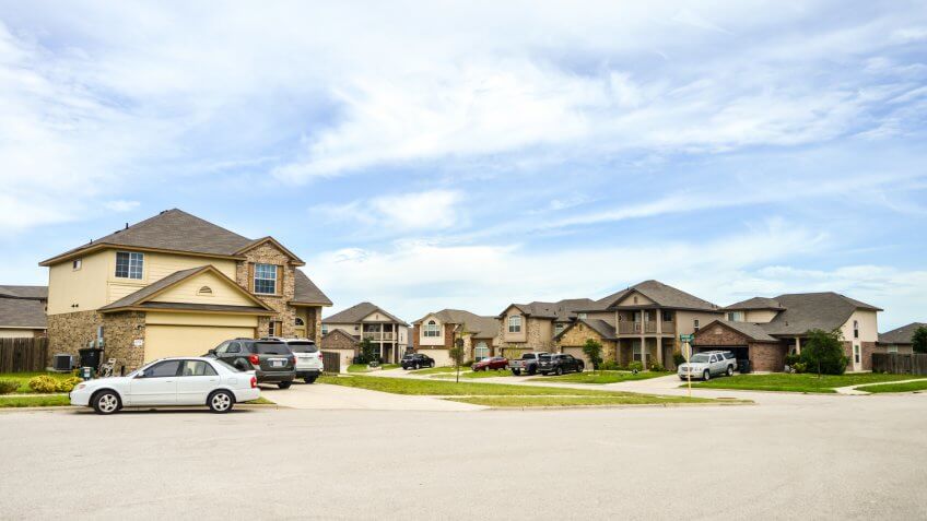 Killeen, Texas - August 25th 2016: Residential neighborhood in the South with blue sky in the background.
