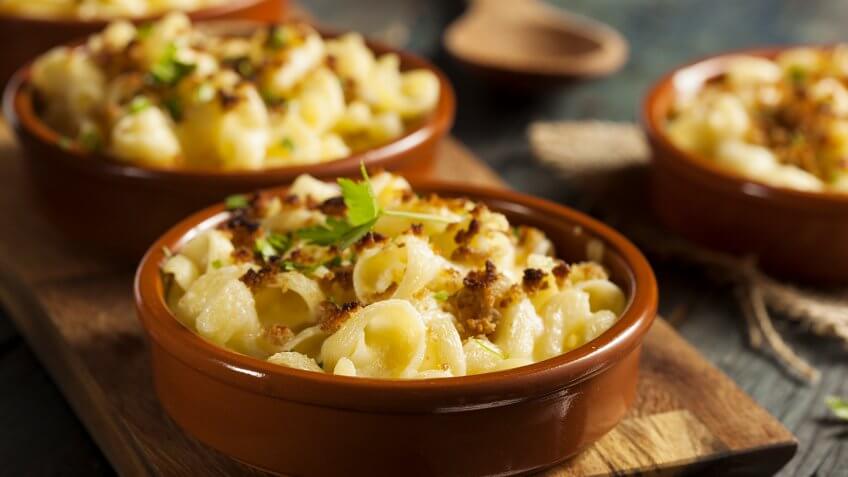 Baked Homemade Macaroni and Cheese with Parsley.