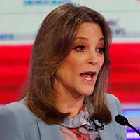 Mandatory Credit: Photo by Wilfredo Lee/AP/Shutterstock (10323369l) Democratic presidential candidate author Marianne Williamson, speaks during the Democratic primary debate hosted by NBC News at the Adrienne Arsht Center for the Performing Art, in Miami Election 2020 Debate, Miami, USA - 27 Jun 2019.