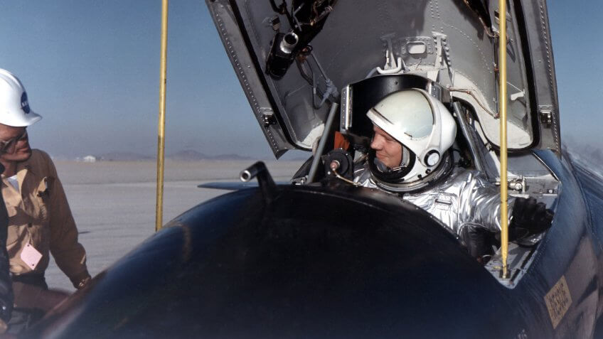 Neil Armstrong in cockpit of X-15 jet
