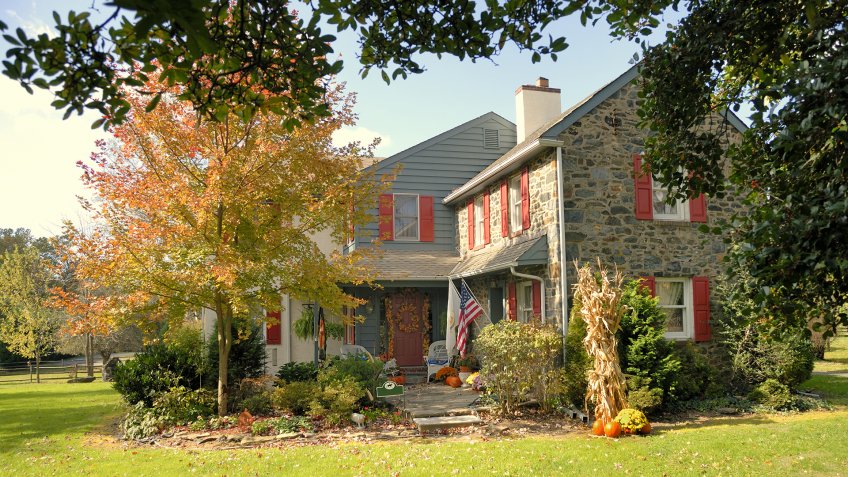 A farmhouse on a working farm in New Castle County Delaware, USA.