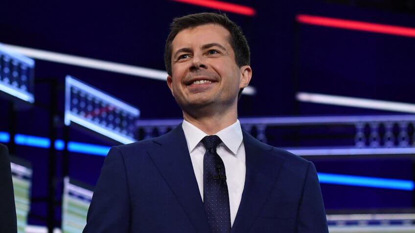 ALL NEW YORK DAILIES OUTMandatory Credit: Photo by Larry Marano/Shutterstock (10323445ai)Pete ButtigiegFirst Democratic Presidential Debate, Miami, USA - 27 Jun 2019.