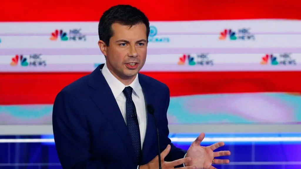 Mandatory Credit: Photo by Wilfredo Lee/AP/Shutterstock (10323334y)Democratic presidential candidate South Bend Mayor Pete Buttigieg speaks during the Democratic primary debate hosted by NBC News at the Adrienne Arsht Center for the Performing Arts, in MiamiElection 2020 Debate, Miami, USA - 27 Jun 2019.