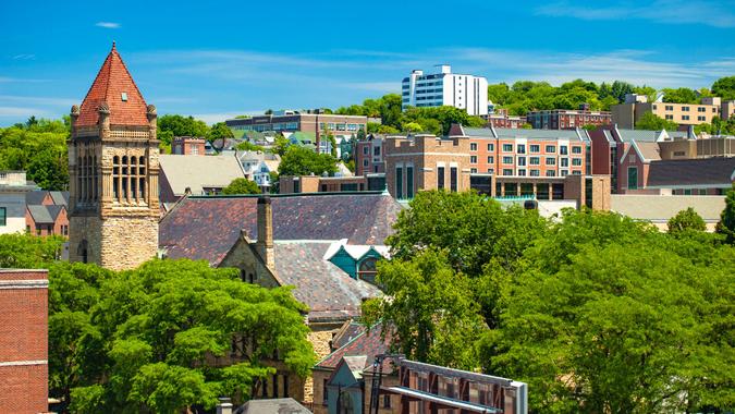 View of downtown Scranton, Pennsylvania on a sunny day.