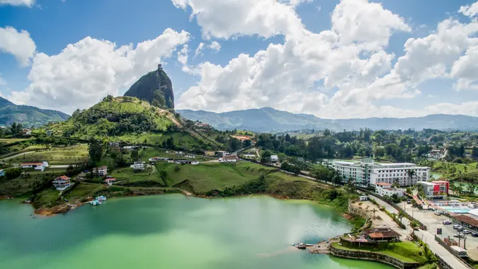 Aerial view of a beautiful reservoir in Guatape.