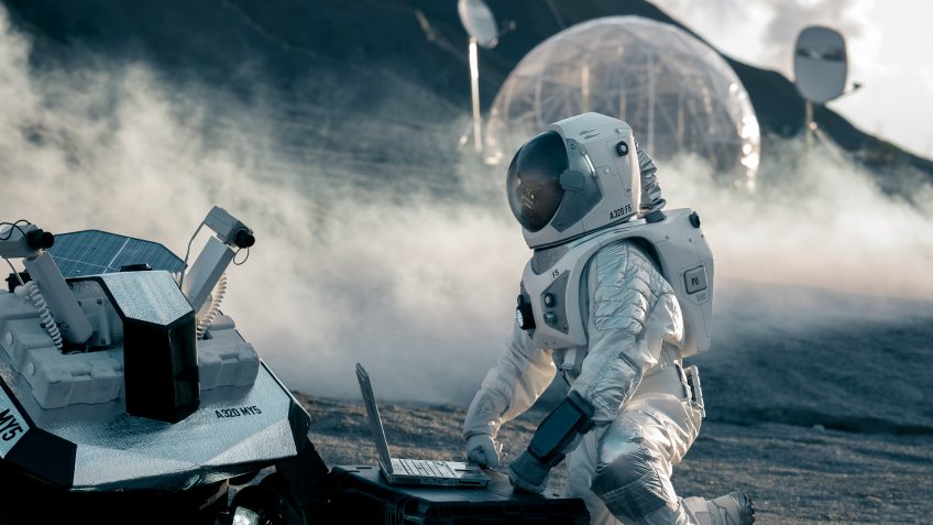 astronaut working on the moon