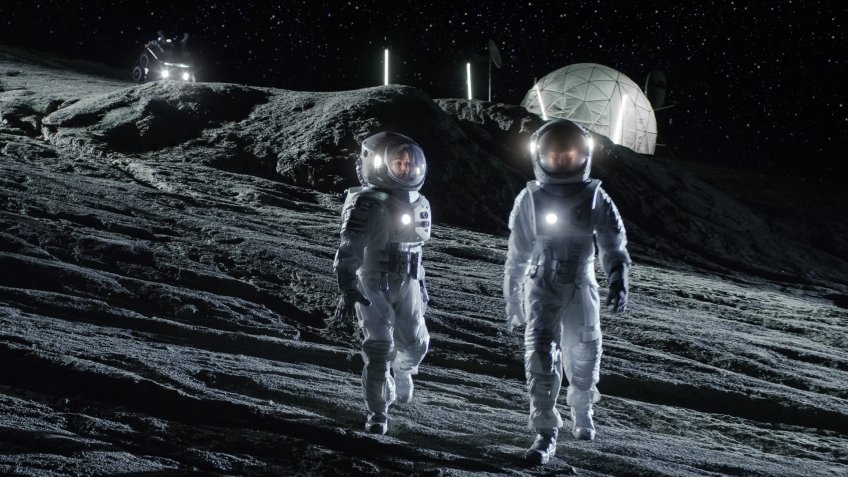 astronauts walking on the moon