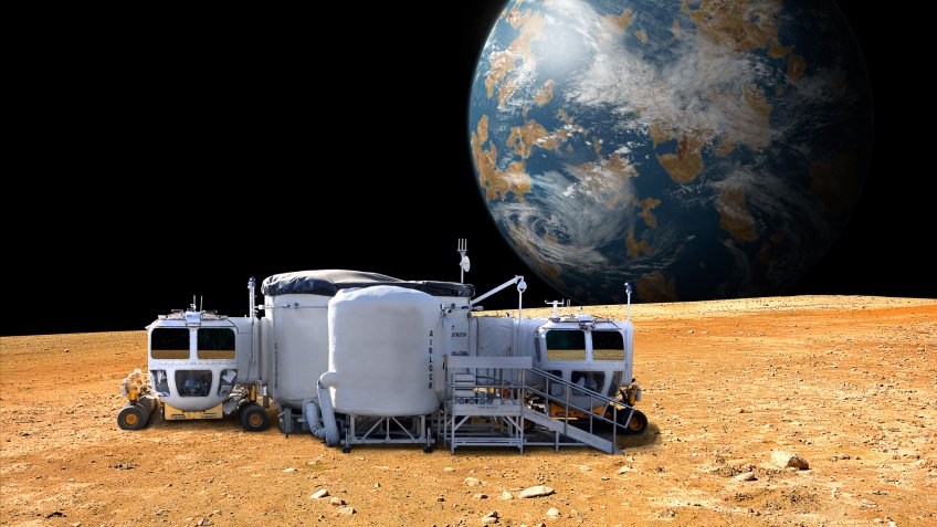 base station on the moon and Earth