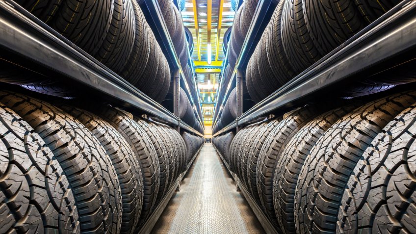 Car tires at warehouse.