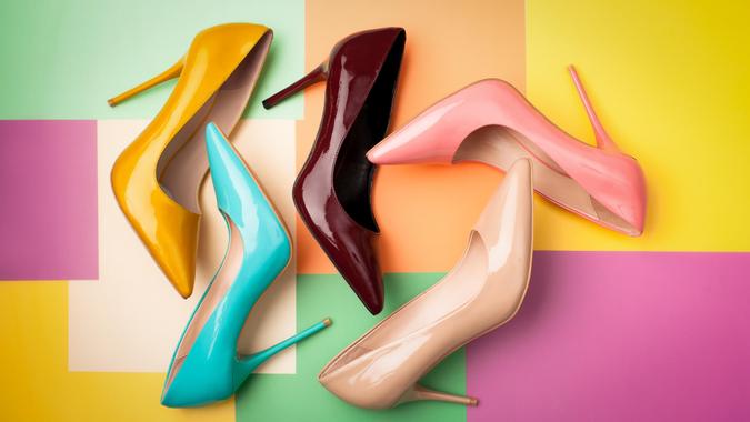 designer shoes on colorful background