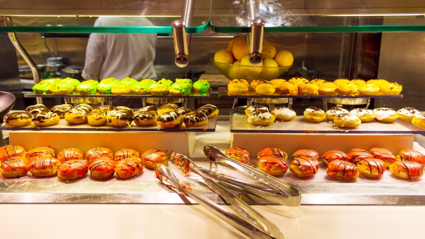 Dining Room Buffet aboard the abstract luxury cruise ship.