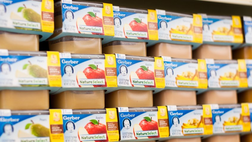 Tuscaloosa, Alabama, USA - December 21, 2010: Gerber baby food selections in a grocery store.
