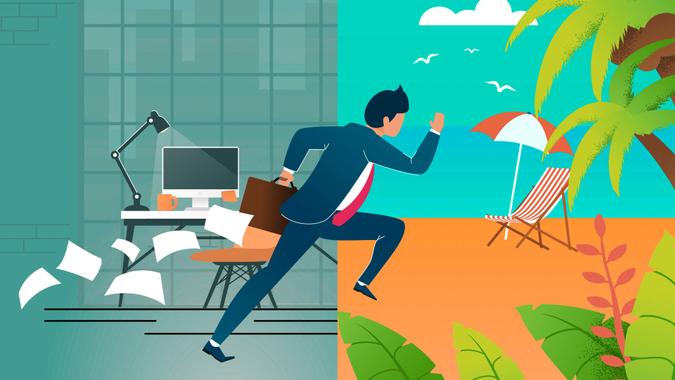 Tired Businessman Escapes Job and Hurries to Rest