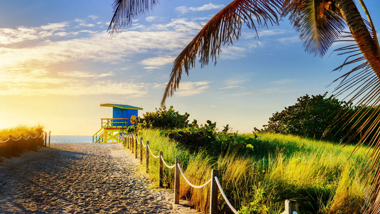 Colorful Lifeguard Tower in South Beach, Miami Beach, Florida, USA.
