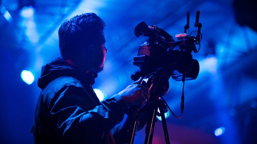Camera operator translating live concert on music festival in Kaliningrad.