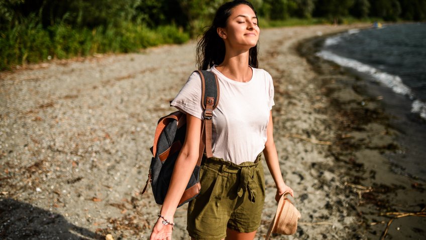 Beautiful hispanic woman enjoying beautiful air of nature.