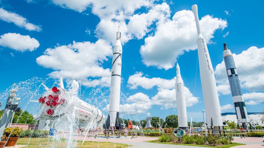 MERRITT ISLAND, FL - 31 July 2016: Kennedy Space Center Rocket Garden view on 31 July 2016 in Merritt Island, Florida.