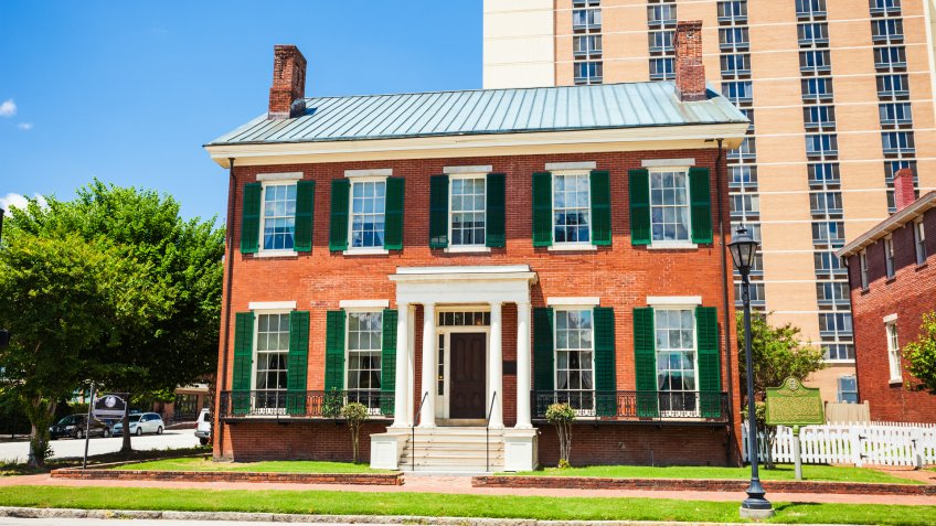 Augusta, Georgia, USA - May 6, 2016: The boyhood home of Woodrow Wilson in downtown Augusta, Georgia on a sunny day.